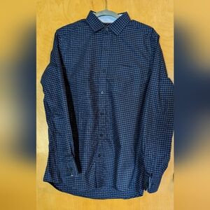 Johnston& Murphy Shirt Mens Medium Blue Plaid Flip Cuff Button Up Long